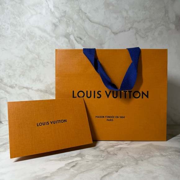 Louis Vuitton | Gift Bag | Orange w/ Blue Handles | 8.6" W x 7.1" H x 4.5" D - Picture 1 of 15